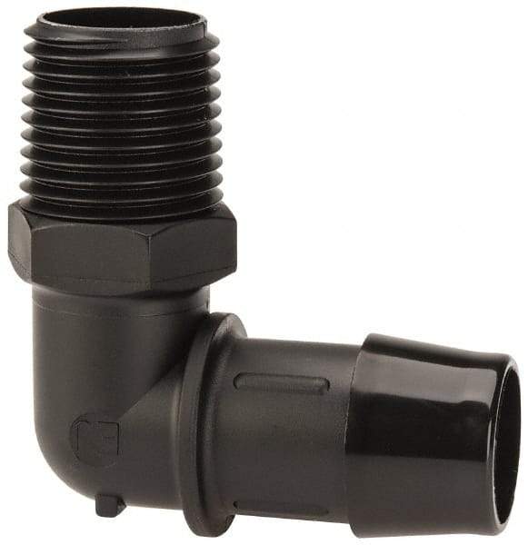 Made in USA - 3/4" Barb, 3/4, Nylon Single Barbed Tube Elbow - Black, Male - USA Tool & Supply