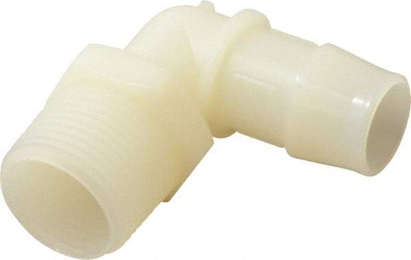 Made in USA - 3/4" Barb, 3/4, Nylon Single Barbed Tube Elbow - Natural, Male - USA Tool & Supply