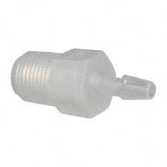 Made in USA - 1/8" Barb, 1/8, Polypropylene Single Barbed Tube Adapter - Natural, Male - USA Tool & Supply