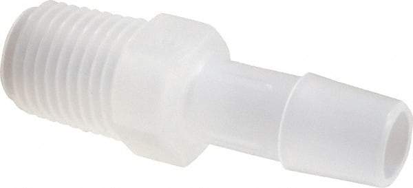 Made in USA - 3/8" Barb, 3/8, Polypropylene Single Barbed Tube Adapter - Natural, Male - USA Tool & Supply