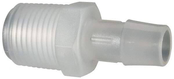 Made in USA - 1/2" Barb, 1/2, Polypropylene Single Barbed Tube Adapter - Natural, Male - USA Tool & Supply