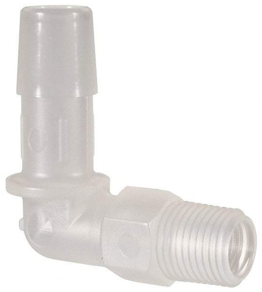 Made in USA - 3/8" Barb, 3/8, Polypropylene Single Barbed Tube Elbow - Natural, Male - USA Tool & Supply