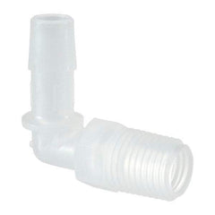 Made in USA - 3/8" Barb, 3/8, Polypropylene Single Barbed Tube Elbow - Natural, Male - USA Tool & Supply