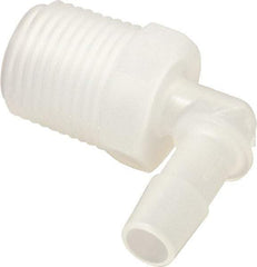 Made in USA - 3/8" Barb, 3/8, Polypropylene Single Barbed Tube Elbow - Natural, Male - USA Tool & Supply