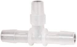 Made in USA - 3/8" Barb, 3/8, Polypropylene Single Barbed Tube Branch Tee - Natural, Male - USA Tool & Supply