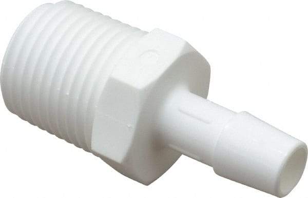 Made in USA - 3/8" Barb x 1/2"NPT, Polypropylene Single Barbed Tube Adapter - White, Male - USA Tool & Supply