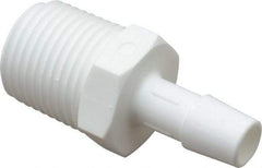 Made in USA - 3/8" Barb x 1/2"NPT, Polypropylene Single Barbed Tube Adapter - White, Male - USA Tool & Supply