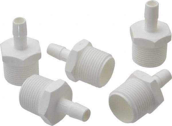 Made in USA - 3/8" Barb, 3/8, Polypropylene Single Barbed Tube Adapter - White, Male - USA Tool & Supply