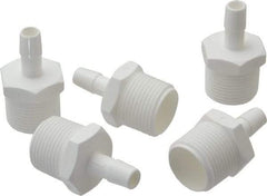 Made in USA - 3/8" Barb, 3/8, Polypropylene Single Barbed Tube Adapter - White, Male - USA Tool & Supply