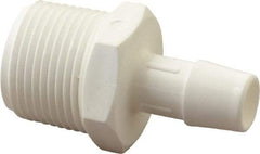 Made in USA - 1/2" Barb, 1/2, Polypropylene Single Barbed Tube Adapter - White, Male - USA Tool & Supply