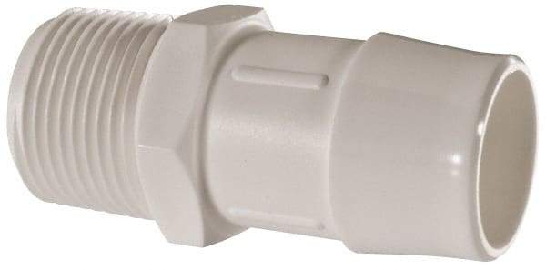 Made in USA - 1" Barb, 1, Polypropylene Single Barbed Tube Adapter - White, Male - USA Tool & Supply