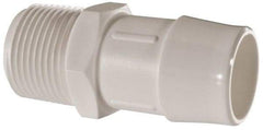 Made in USA - 1" Barb, 1, Polypropylene Single Barbed Tube Adapter - White, Male - USA Tool & Supply