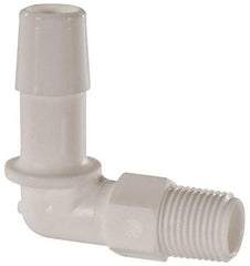 Made in USA - 3/8" Barb, 3/8, Polypropylene Single Barbed Tube Elbow - White, Male - USA Tool & Supply