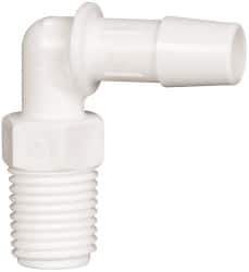 Made in USA - 3/8" Barb, 3/8, Polypropylene Single Barbed Tube Elbow - White, Male - USA Tool & Supply