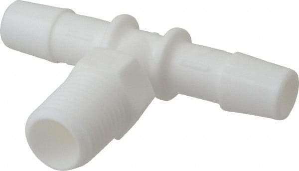 Made in USA - 3/8" Barb, 3/8, Polypropylene Single Barbed Tube Branch Tee - White, Male - USA Tool & Supply