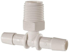 Made in USA - 3/8" Barb, 3/8, Polypropylene Single Barbed Tube Branch Tee - White, Male - USA Tool & Supply