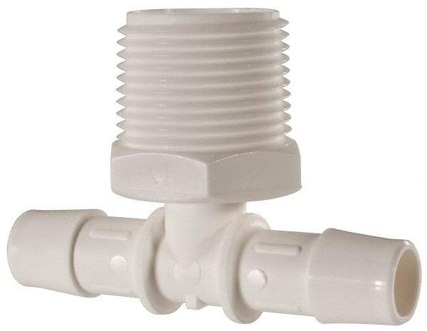 Made in USA - 1/2" Barb, 1/2, Polypropylene Single Barbed Tube Branch Tee - White, Male - USA Tool & Supply