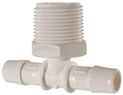 Made in USA - 1/2" Barb, 1/2, Polypropylene Single Barbed Tube Branch Tee - White, Male - USA Tool & Supply
