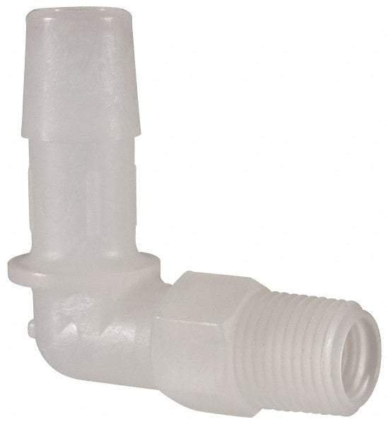 Made in USA - 3/8" Barb, 3/8, Kynar Single Barbed Tube Elbow - Natural, Male - USA Tool & Supply
