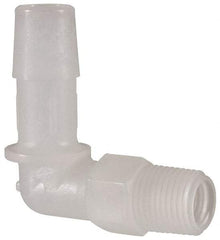 Made in USA - 3/8" Barb, 3/8, Kynar Single Barbed Tube Elbow - Natural, Male - USA Tool & Supply
