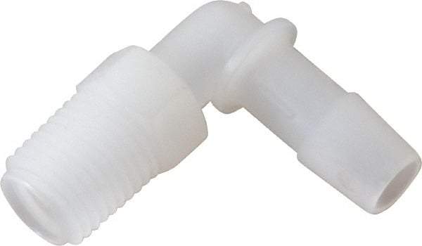 Made in USA - 3/8" Barb, 3/8, Kynar Single Barbed Tube Elbow - Natural, Male - USA Tool & Supply