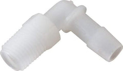 Made in USA - 3/8" Barb, 3/8, Kynar Single Barbed Tube Elbow - Natural, Male - USA Tool & Supply