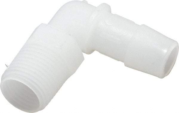 Made in USA - 1/2" Barb, 1/2, Kynar Single Barbed Tube Elbow - Natural, Male - USA Tool & Supply