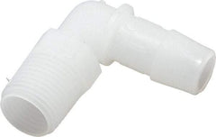 Made in USA - 1/2" Barb, 1/2, Kynar Single Barbed Tube Elbow - Natural, Male - USA Tool & Supply