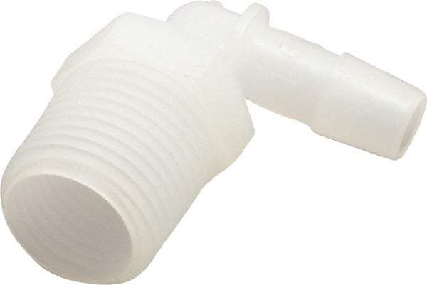 Made in USA - 3/8" Barb, 3/8, Kynar Single Barbed Tube Elbow - Natural, Male - USA Tool & Supply