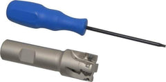 Iscar - 1" Cut Diam, 0.394" Max Depth of Cut, 3/4" Shank Diam, 3.38" OAL, Indexable Square Shoulder End Mill - AP..1003.., HM90 AP..1003.. Inserts, Weldon Shank, 90° Lead Angle, Through Coolant, Series Heli2000 - USA Tool & Supply