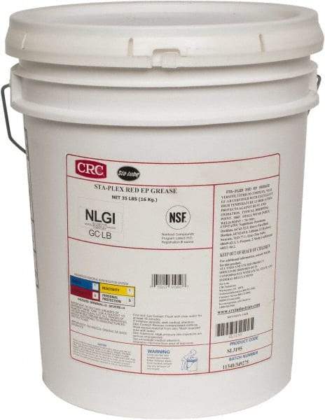 CRC - 35 Lb Pail Lithium Extreme Pressure Grease - Red, Extreme Pressure & Food Grade, 325°F Max Temp, NLGIG 2, - USA Tool & Supply