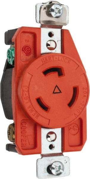 Cooper Wiring Devices - 250 VAC, 20 Amp, L6-20R NEMA, Isolated Ground Receptacle - 2 Poles, 3 Wire, Female End, Orange - USA Tool & Supply