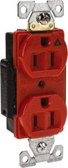Cooper Wiring Devices - 125 VAC, 15 Amp, 5-15R NEMA Configuration, Orange, Industrial Grade, Isolated Ground Duplex Receptacle - 1 Phase, 2 Poles, 3 Wire, Flush Mount, Chemical and Impact Resistant - USA Tool & Supply