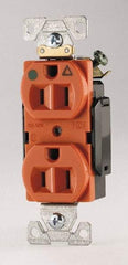 Cooper Wiring Devices - 125 VAC, 15 Amp, 5-15R NEMA Configuration, Orange, Hospital Grade, Isolated Ground Duplex Receptacle - 1 Phase, 2 Poles, 3 Wire, Flush Mount, Chemical, Heat and Impact Resistant - USA Tool & Supply