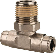 Norgren - 1/2 NPTF, Nickel Plated Brass Push-to-Connect Tube Male Swivel Branch Tee - 260 Max psi, Tube to Male NPT Connection - USA Tool & Supply