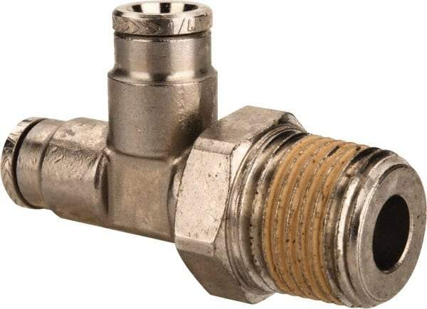 Norgren - 3/8 NPTF, Nickel Plated Brass Push-to-Connect Tube Male Swivel Run Tee - 260 Max psi, Tube to Male NPT Connection - USA Tool & Supply