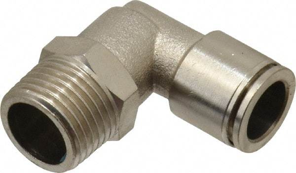 Norgren - 1/4 NPTF, Nickel Plated Brass Push-to-Connect Tube Banjo Elbow - 260 Max psi, Tube to Male Connection - USA Tool & Supply