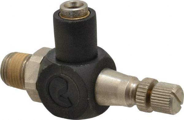 Norgren - 5/32" Tube Inlet x 1/8" NPT Outlet Flow Control Valve - 0 to 150 psi & Plated Brass Material - USA Tool & Supply