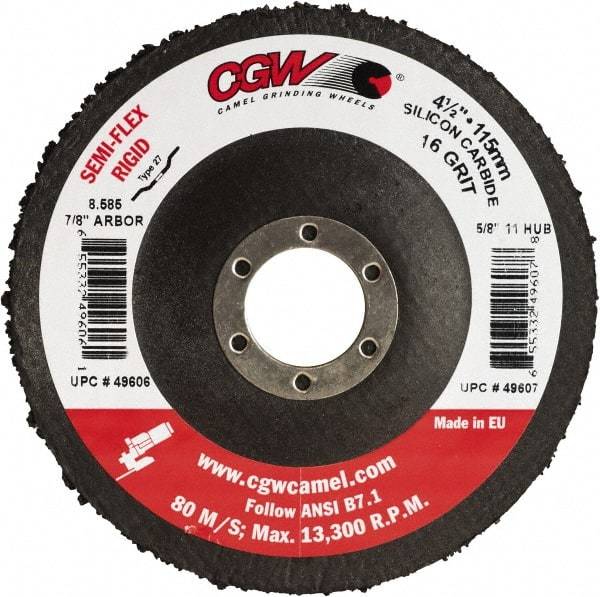 Camel Grinding Wheels - 4-1/2" Diam 7/8" Hole 24 Grit Fiber Disc - Coarse Grade, Silicon Carbide, 13,300 Max RPM - USA Tool & Supply