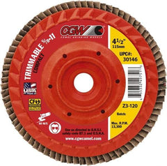Camel Grinding Wheels - 60 Grit, 5" Disc Diam, 5/8-11 Center Hole, Compact Ceramic Flap Disc - 12,200 Max RPM, Cloth Backing, Arbor Attaching System, Coated - USA Tool & Supply