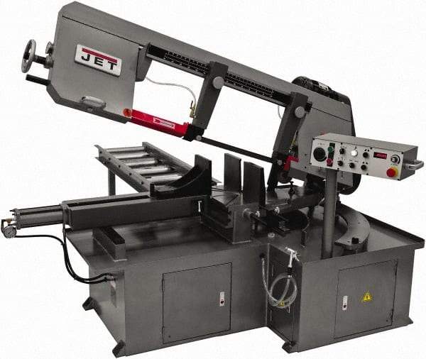 Jet - 12 x 23-1/2" Max Capacity, Semi-Automatic Step Pulley Horizontal Bandsaw - 50 to 297 SFPM Blade Speed, 230/460 Volts, 60°, 3 hp, 3 Phase - USA Tool & Supply