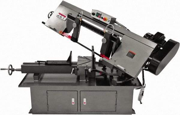 Jet - 10 x 17" Max Capacity, Manual Step Pulley Horizontal Bandsaw - 50, 125, 200 & 275 SFPM Blade Speed, 230 Volts, 60°, 2 hp, 1 Phase - USA Tool & Supply
