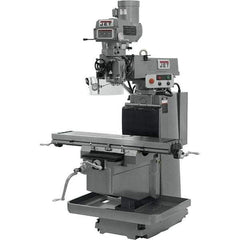 Jet - 12" Table Width x 54" Table Length, Variable Speed Pulley Control, 3 Phase Knee Milling Machine - NT40 Spindle Taper, 5 hp - USA Tool & Supply