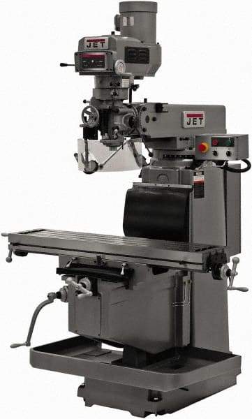 Jet - 12" Table Width x 54" Table Length, Variable Speed Pulley Control, 3 Phase Knee Milling Machine - R8 Spindle Taper, 5 hp - USA Tool & Supply