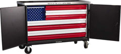 Strong Hold - 3,200 Lb Capacity, 8 Drawer, 2 Door Tool Cart - 60" Wide x 24" Deep x 50" High, Steel, Black/Red/White/Blue - USA Tool & Supply