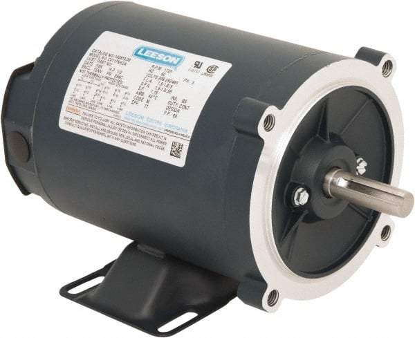 Leeson - 1/2 Max hp, 1,800 Max RPM, Electric AC DC Motor - 230/460 V Input, Three Phase, S56C Frame, C-Face with Base Mount, TENV Enclosure - USA Tool & Supply