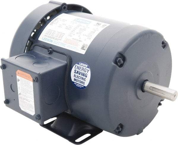 Leeson - 1-1/2 Max hp, 1,800 Max RPM, Premium Efficient Electric AC DC Motor - 230/460 V Input, Three Phase, 56 Frame, 5/8" Shaft Diam, Rigid Base Mount, TEFC Enclosure - USA Tool & Supply