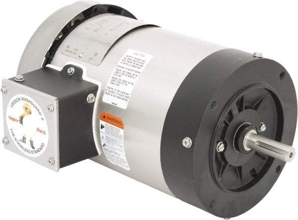 Leeson - 1 Max hp, 1,800 Max RPM, Premium Efficient Electric AC DC Motor - 230/460 V Input, Three Phase, 56C Frame, C-Face Mount, TEFC Enclosure - USA Tool & Supply