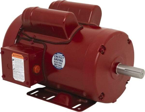 Leeson - 1-1/2 Max hp, 1,800 Max RPM, Electric AC DC Motor - 115/208-230 V Input, Single Phase, 56HZ Frame, Rigid Base Mount, TEFC Enclosure - USA Tool & Supply
