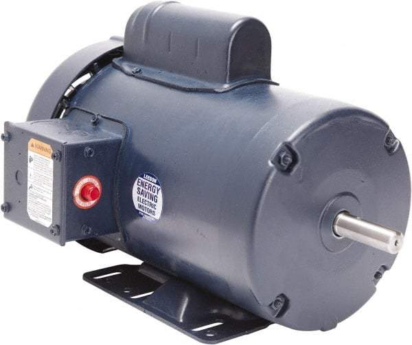 Leeson - 1/2 Max hp, 1,800 Max RPM, Capacitor Start Electric AC DC Motor - 115/230 V Input, Single Phase, S56C Frame, C-Face Mount, TEFC Enclosure - USA Tool & Supply